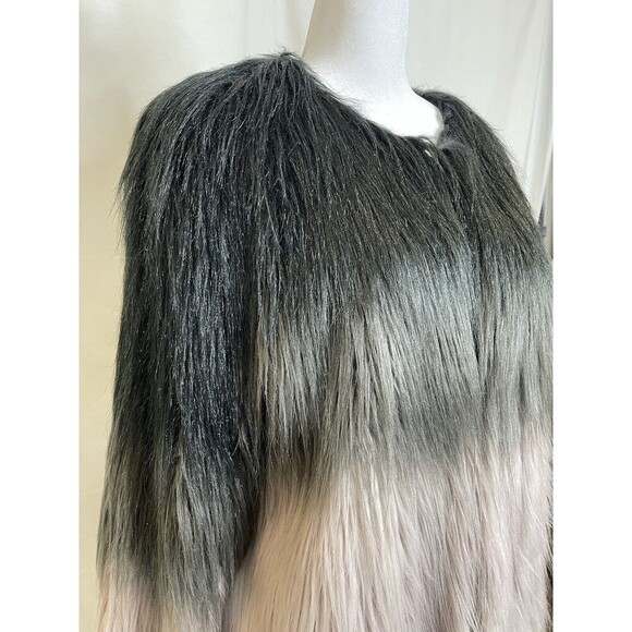 STUNNING Women XL Ombre Faux Fur Coat in Smoked Wool Black Grey Pockets Mob Wife - Picture 2 of 13